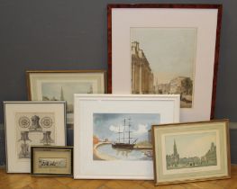 5 – Assorted pictures, to include a lithograph of Whitehall, a Ray Bell watercolour of a ship, a