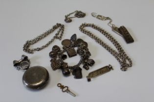 A collection of sterling silver jewellery, to include a sterling silver pocket watch, key wound