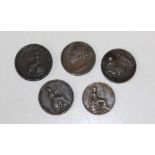 1825 George IV farthing 1917 George V farthing 1799 George III farthing 1836 George IIII farthing