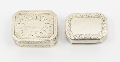 A George III silver rectangular vinaigrette, with canted corners, engraved with sun flower to cover,