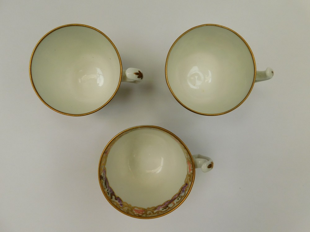 Three Swansea tea cups, Mandarin and French Tulip patterns, one marked Swansea in red script. - Image 2 of 2