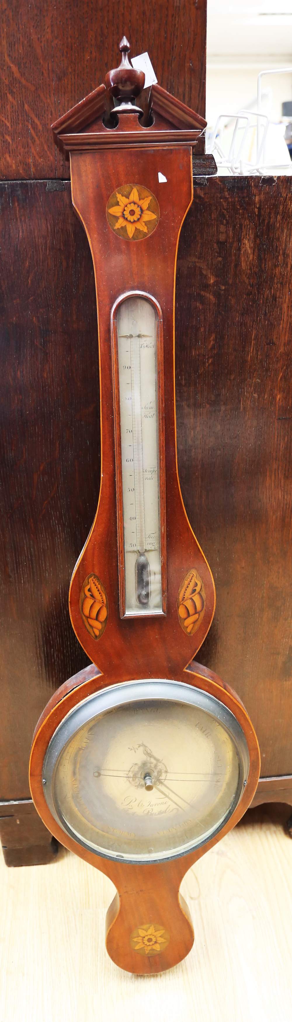 An Edwardian banjo barometer in mahogany along with an Edwardian smokers cabinet. - Image 3 of 3