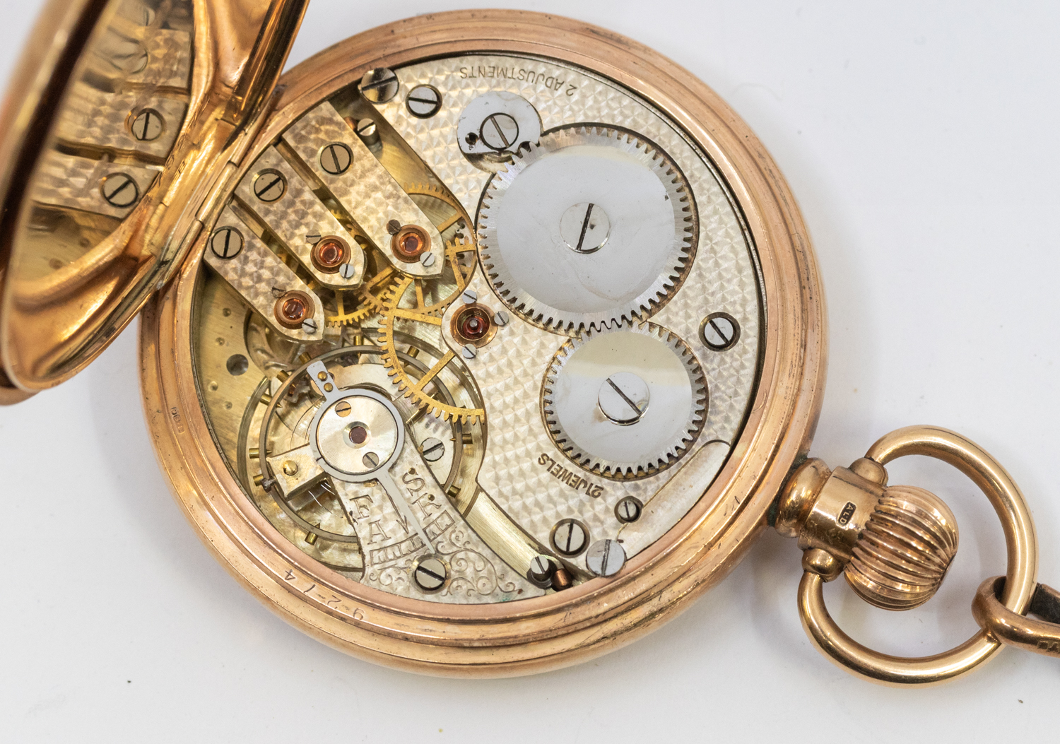 A 9ct gold open faced pocket watch, comprising a white enamel dial with Arabic markers, subsidiary - Image 3 of 3