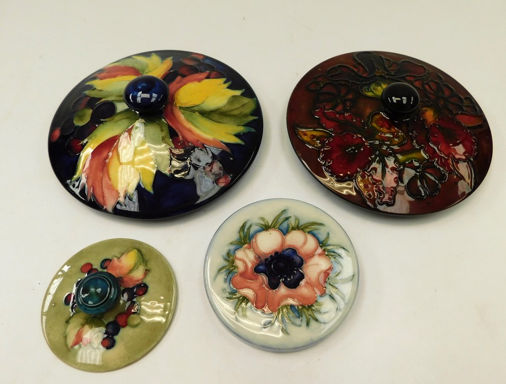 A Moorcroft Flambe Orchid candy box cover c1955 (minor scratches) together with a Moorcroft Leaf & - Image 2 of 5