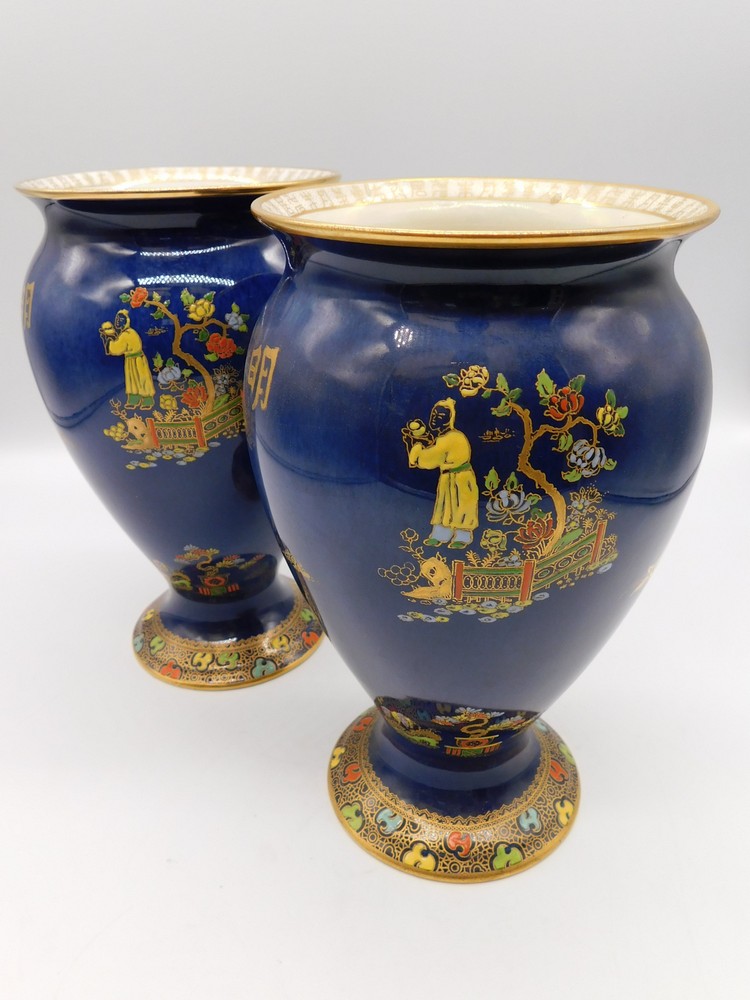 A pair of Carlton ware vases in the Temple design, c1940 , usual marks to bases (2) - Image 5 of 6