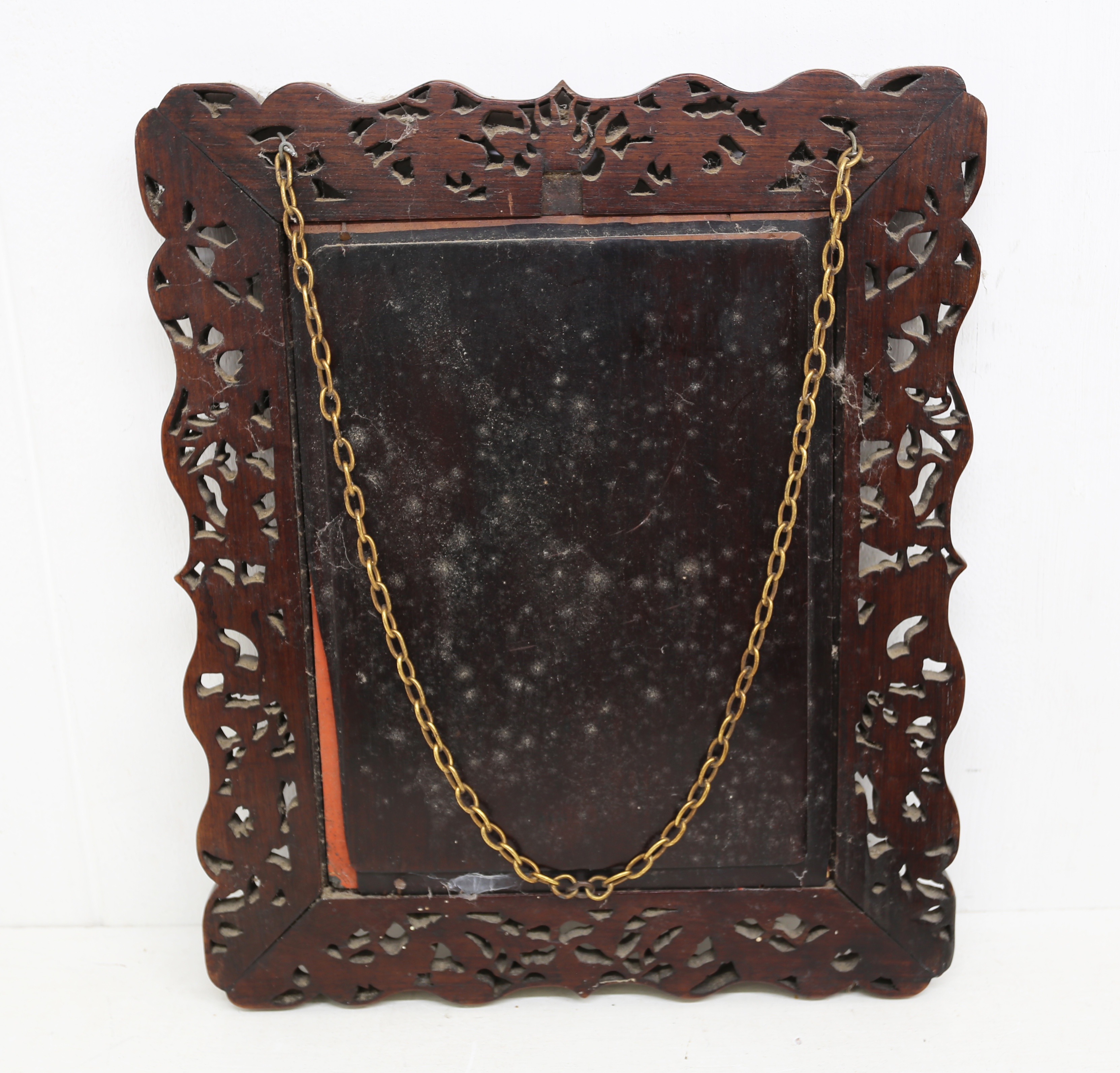 A Chinese early 20th Century carved hardwood mirror along with an Indian carved hardwood trinket - Image 2 of 3