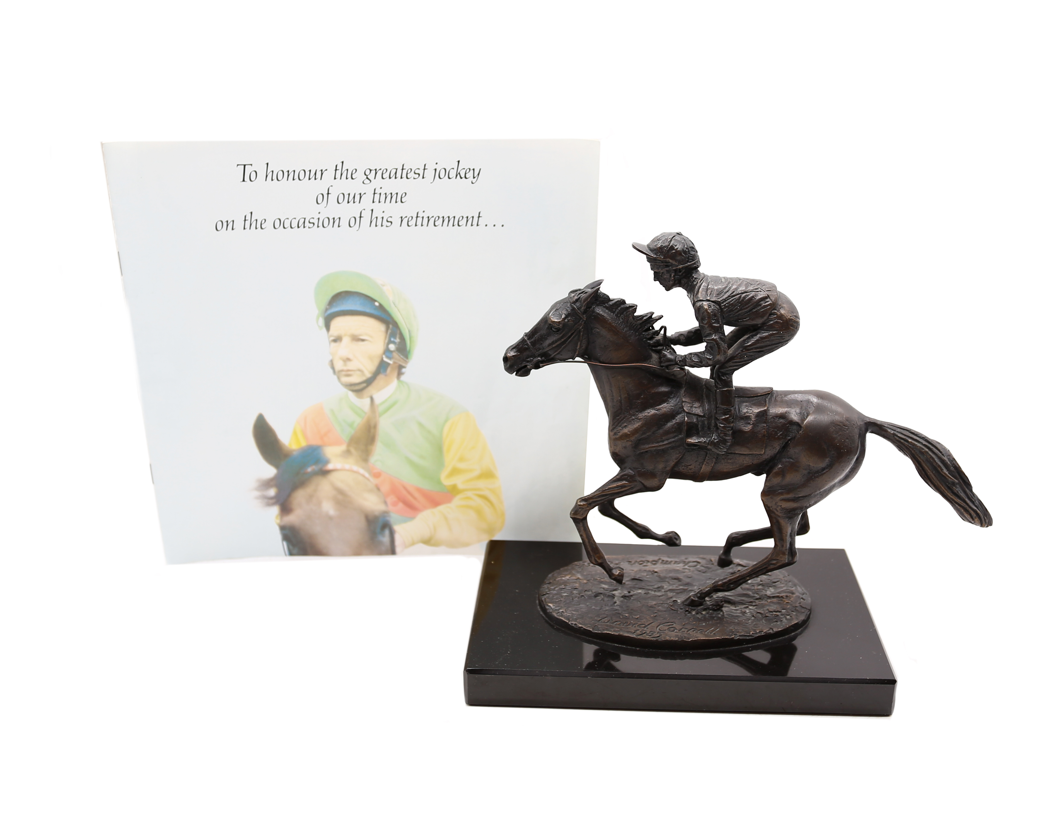 A limited edition David Cornell 1985 bronze sculpture of Lester Piggott on 'Champion Finish'.