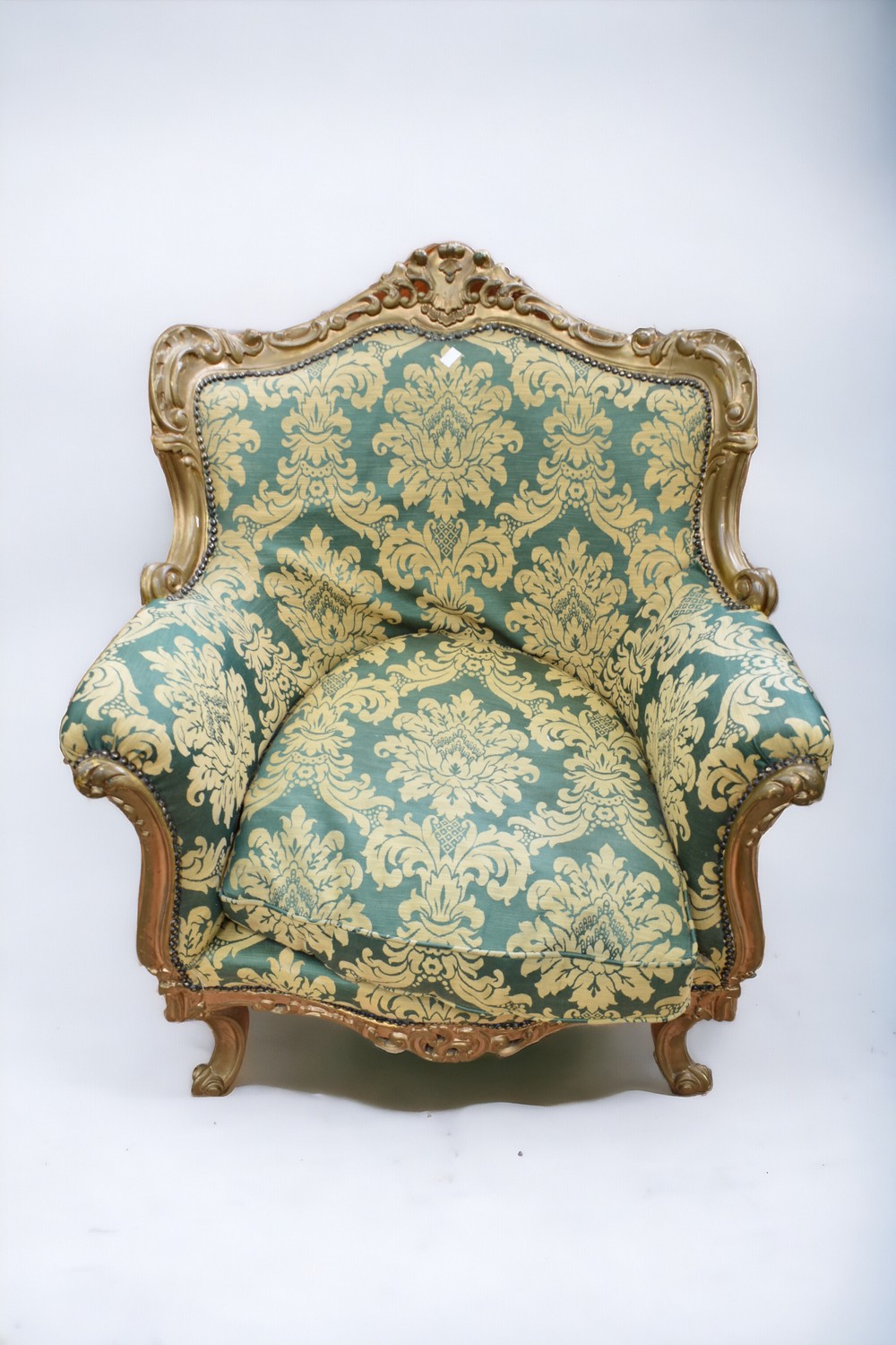 Two mid 20th Century reproduction French style arm chairs with gilt finish to frames. - Image 2 of 7