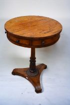 19th Century drum table on tripod base along with a 19th Century carved Indian wine table.
