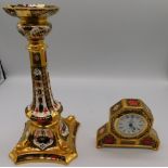 A Royal Crown Derby 1128 Imari tall candlestick, 1st quality along with a 2nd quality Imari mantle