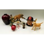 Royal Doulton and Beswick: a mixed collection to include: Mountain Lion, dogs, flambe, figurines,