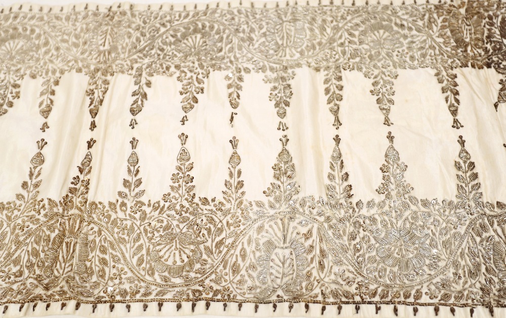 An Indian table runner with silver braiding sequins stitched onto silver and gold intricate thread - Image 2 of 5