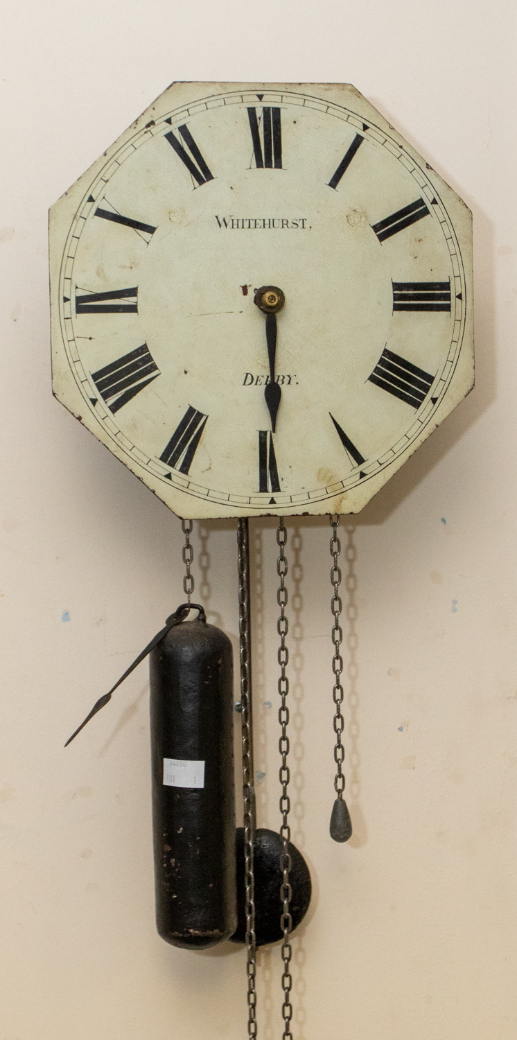 A 19th Century Whitehurst of Derby hook and spike octagonal shaped wall clock, circa 1840, rare in - Bild 4 aus 4