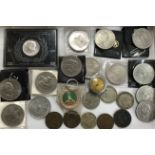 Collection of coins, with two Pre 47 Halfcrowns, 835 marked ring, Commemorative Crowns, American