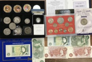 UK coins and banknotes, including Royal Mint 2007 Silver Proof £1 in Original Case with Certificate,