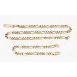 A 9ct gold Figaro chain and matching bracelet, width approx 5mm, necklace length approx 44cm,