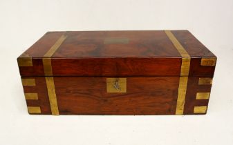 A burr walnut and brass writing box, with key