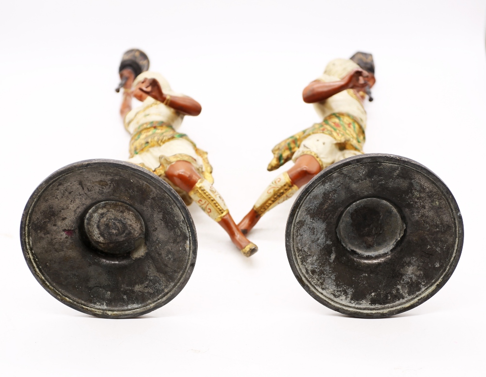 A pair of early 20th Century gold painted continental Arabic figures/candle holders. - Image 6 of 6