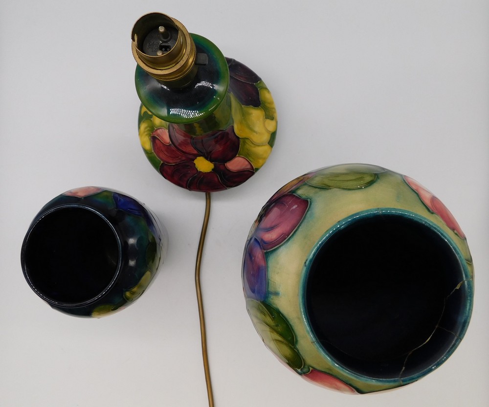 A 1970's Moorcroft Clematis design Lamp Base , usual Factory marks to base , untested , together - Image 2 of 7