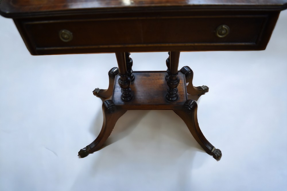 A reproduction George III sewing table in mahogany (missing one of feet) along with a 19th Century - Image 3 of 3