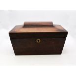 Mid 19th Century mahogany tea caddy with glass, AF.