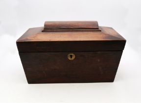 Mid 19th Century mahogany tea caddy with glass, AF.