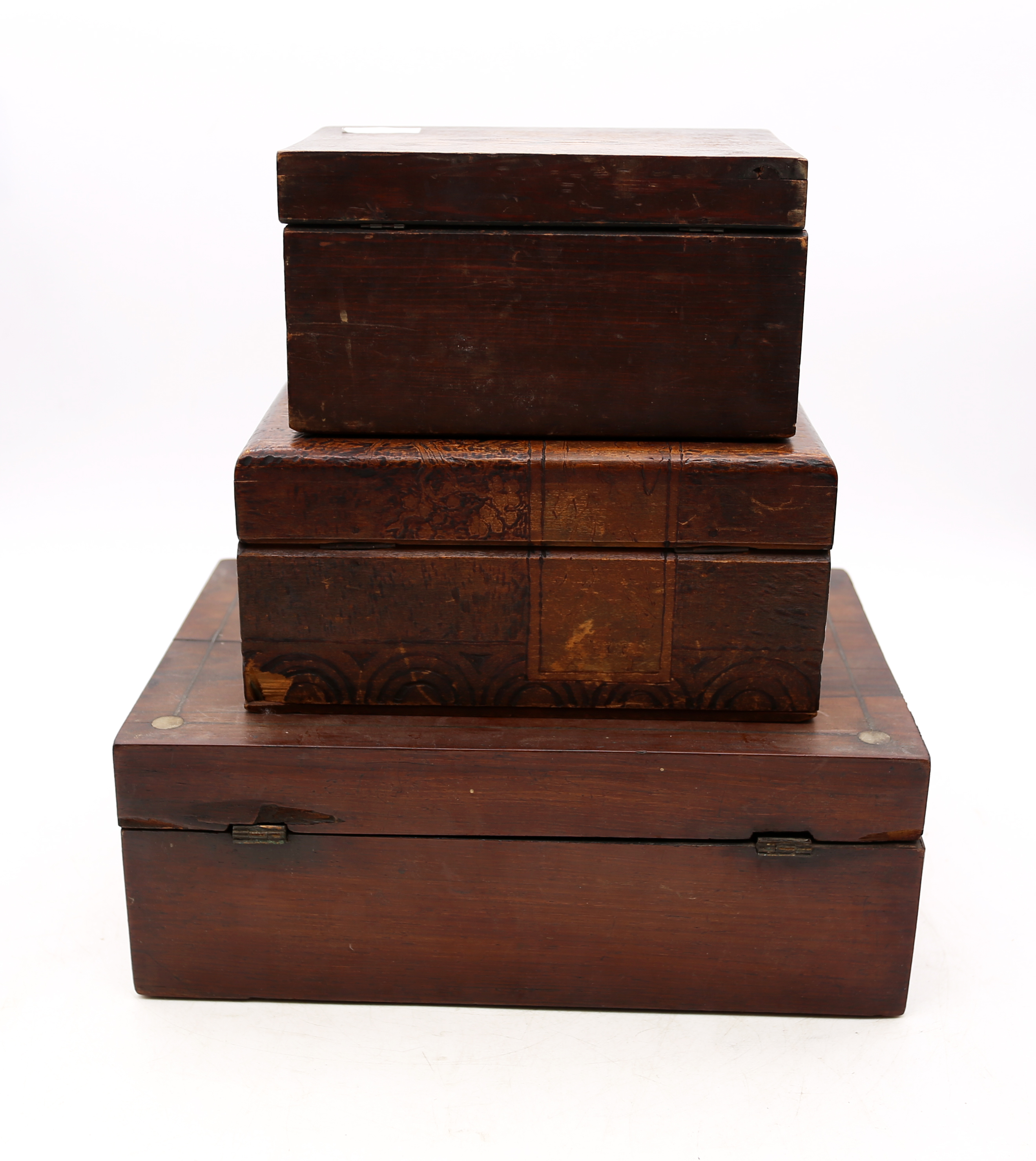 Three mahogany 19th Century trinket boxes. - Bild 8 aus 8