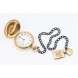An Elgin gold plated hunter pocket watch, comprising a signed white dial with Arabic markers,