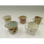 Five 18th century English porcelain Coffee cans including two Derby cans and a New Hall can Circa