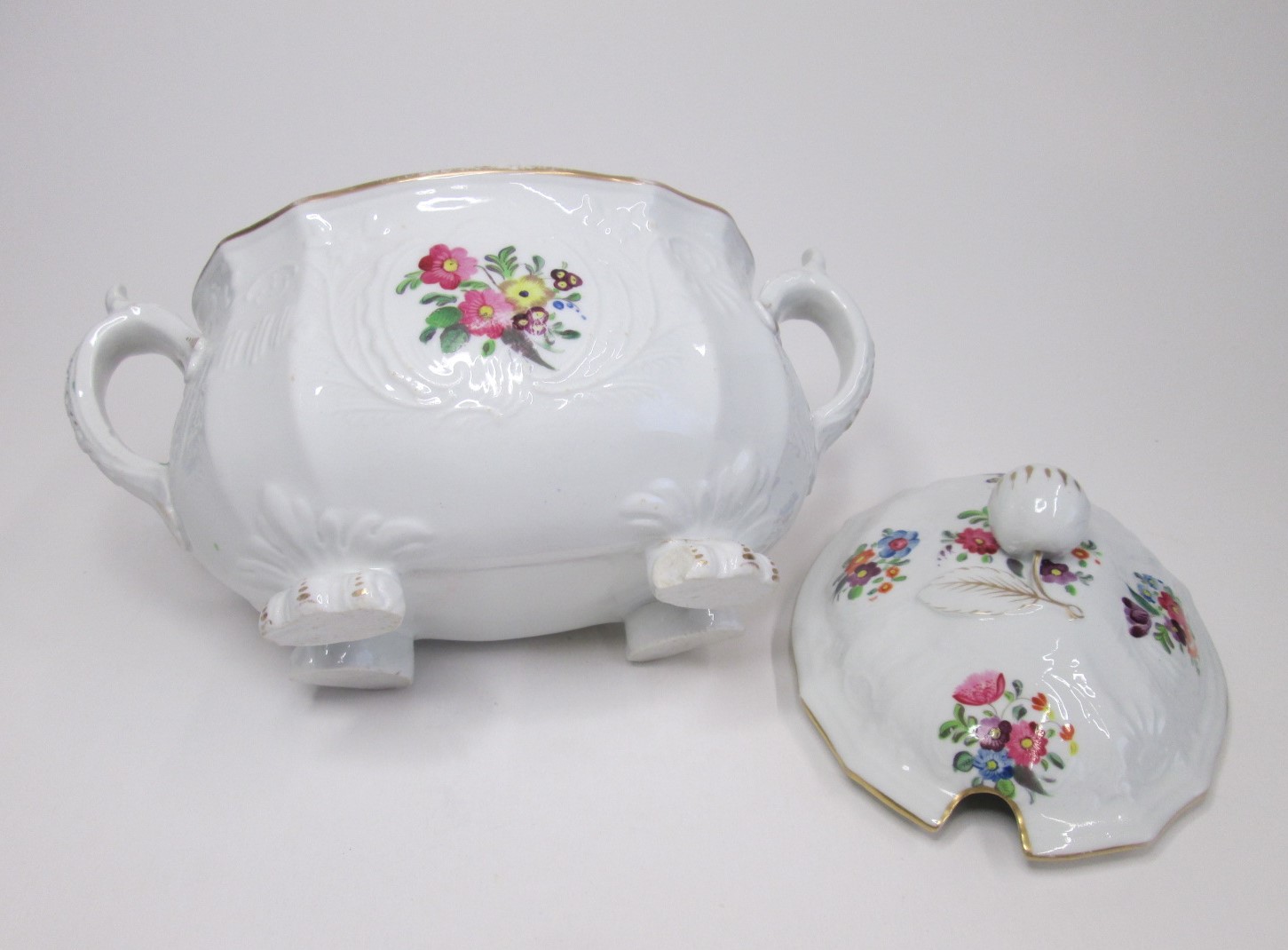 A small Coalport porcelain tureen white blind moulded- dulong pattern and painted with little floral - Image 5 of 5