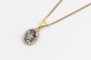 A mystic topaz and 9ct gold oval cluster pendant and chain, total gross weight approx 3gms