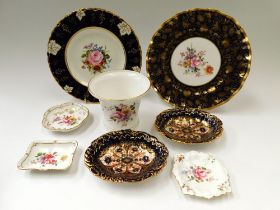 A collection of Crown Derby to include 2 x cobalt ground Crown Derby 1128 imari dishes, A Crown