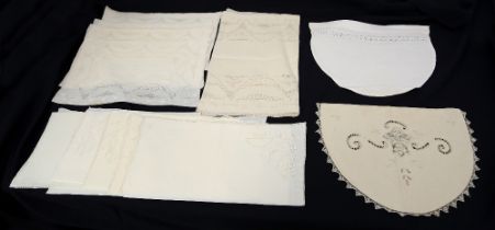 A collection of table linen to include runner, 7 placemats and 8 napkins (1930-35) natural