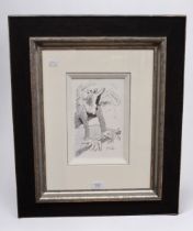 Rolf Harris original pen and ink sketch, entitled 'Our Teacher's Voice', framed and glazed, with