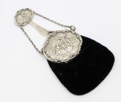 An Edwardian silver chatelaine purse, with ornate Continental style figural and foliage repousse