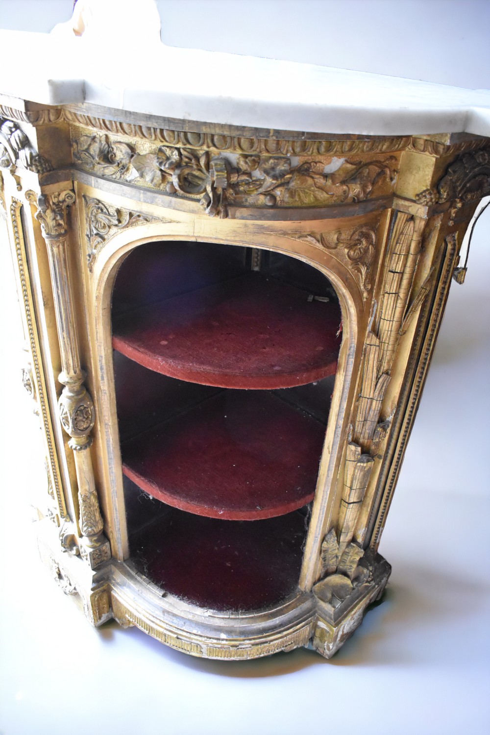 A large 19th century, gilded credenza, having marble top and mirror back, significant losses, - Image 5 of 6