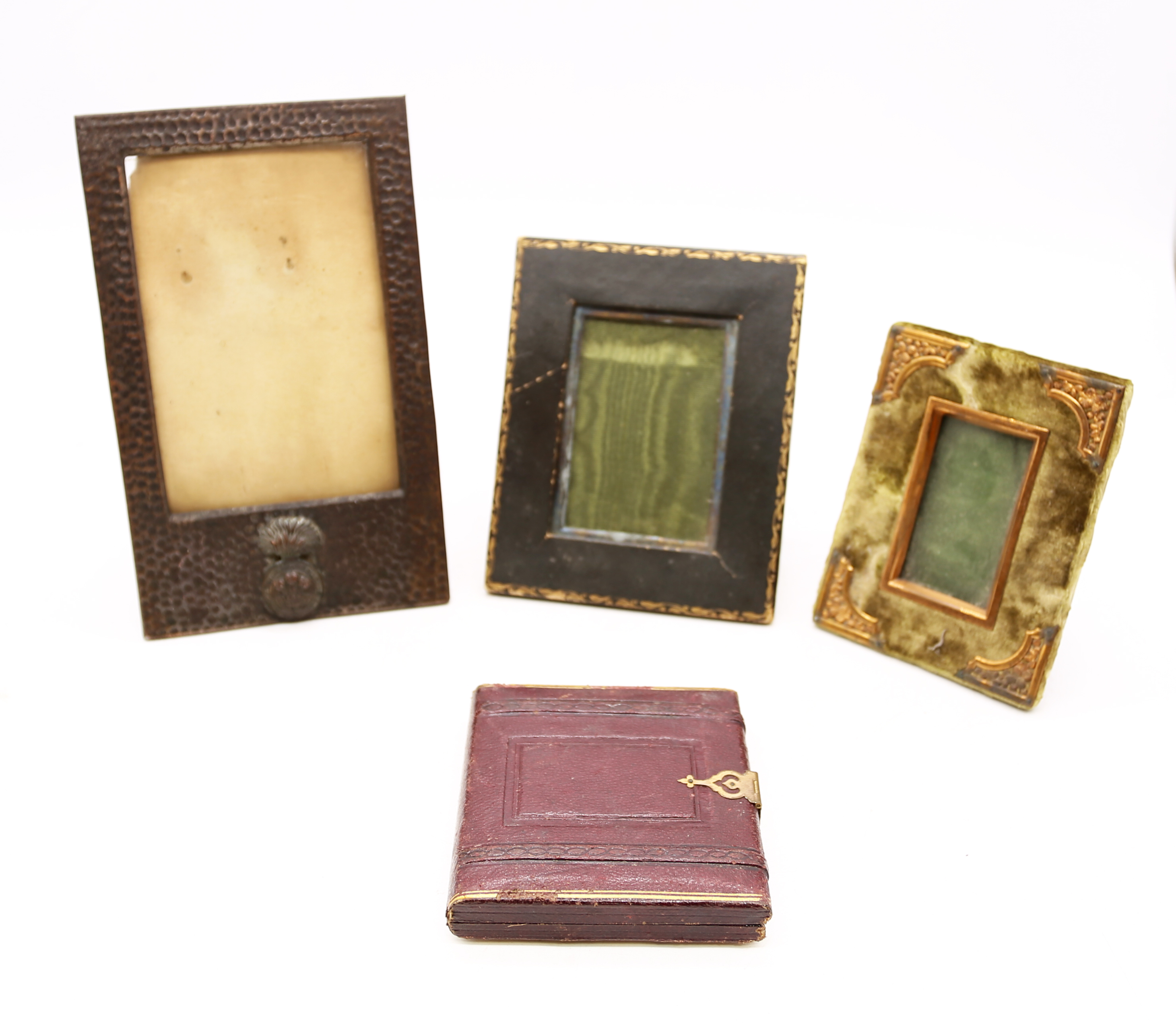 Three early 20th Century photo frames, one with military interest along with travel photo frame with