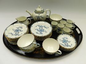 An early 20th Century Royal Worcester blue and white part tea/coffee service on an early to mid 20th