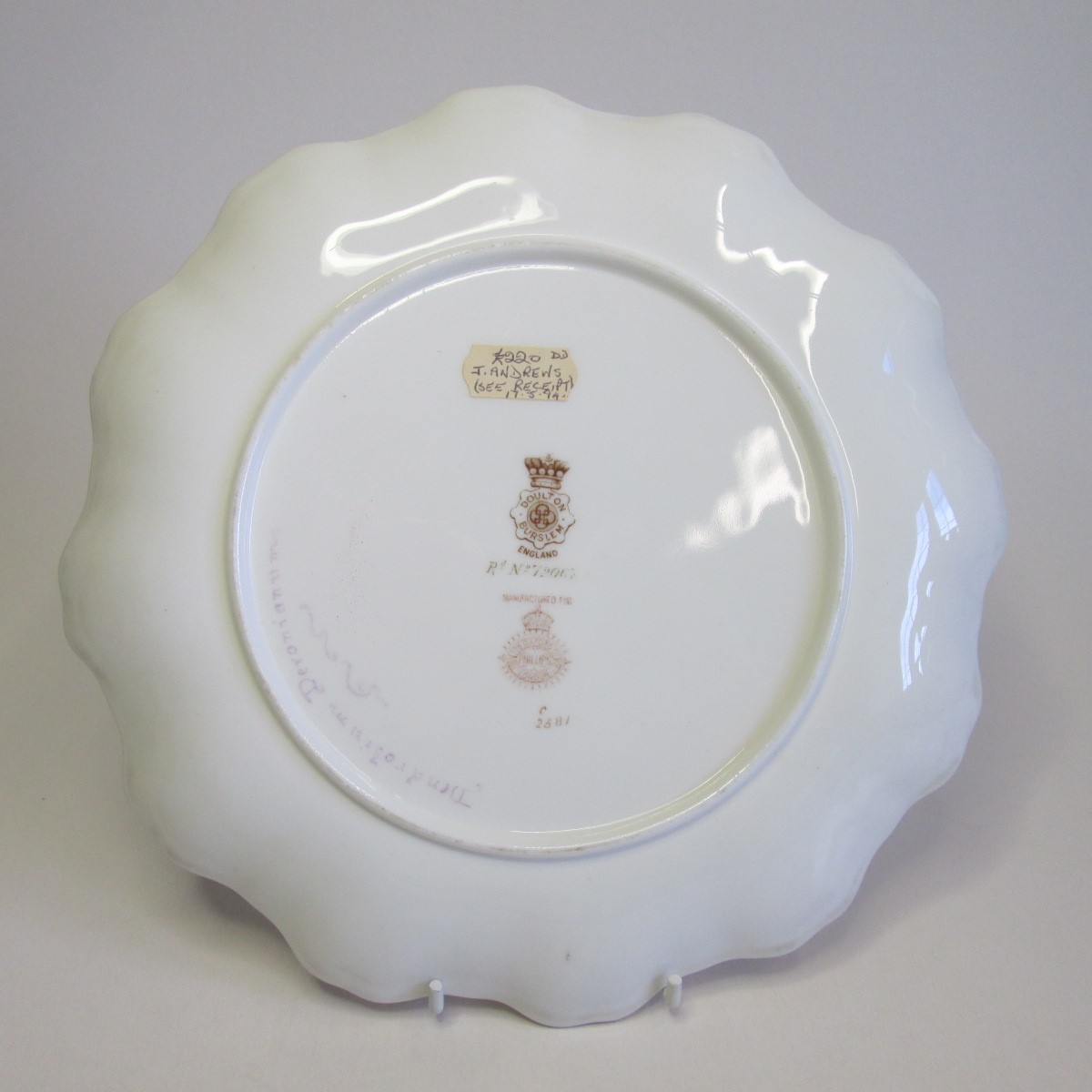 A Royal Doulton, Burslem Rd No 72067 scalloped plate hand painted and signed D Dewsberry, marked - Image 3 of 3