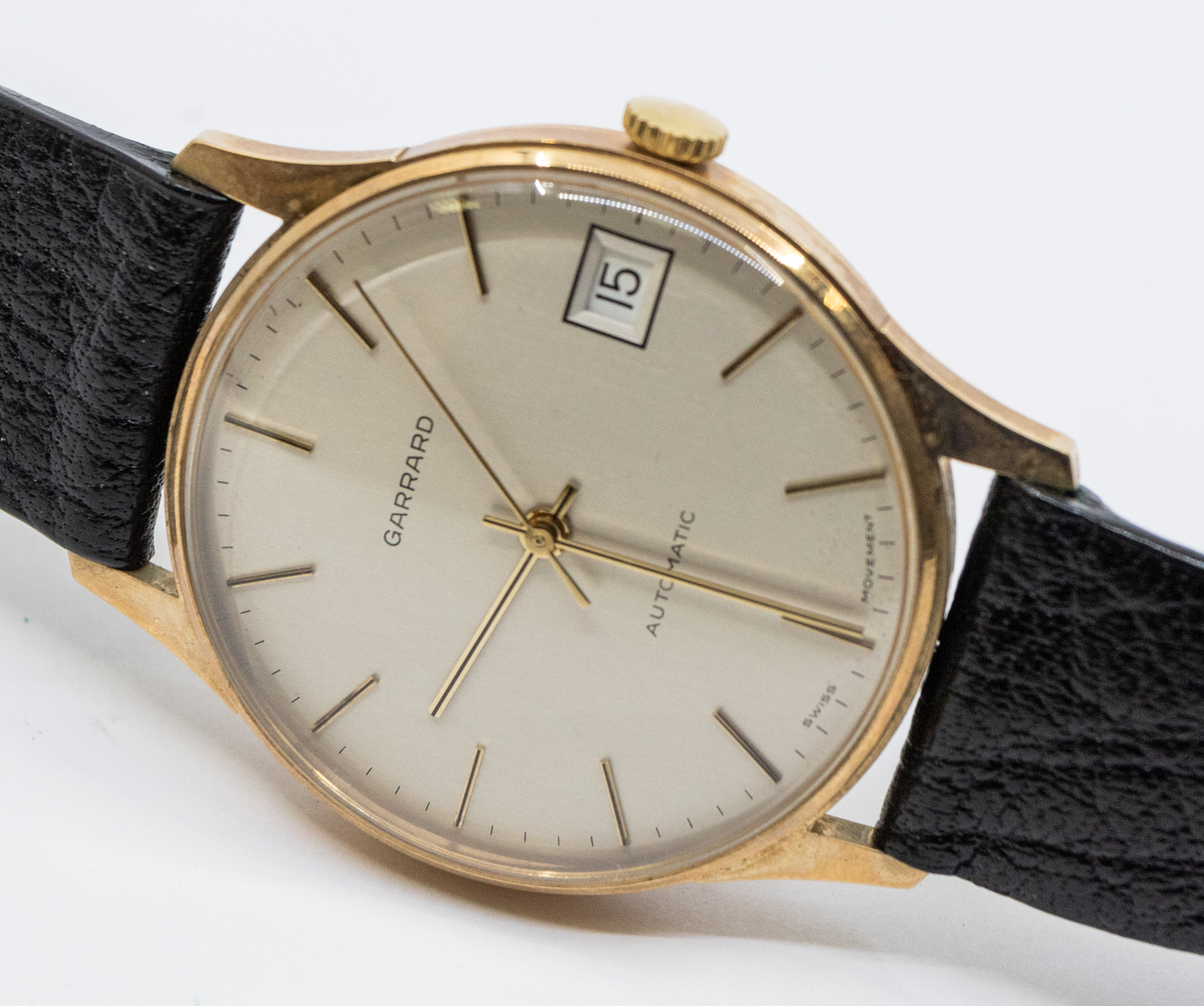 Garrard- a gentleman's 9ct gold Garrard automatic wristwatch, comprising a signed silvered dial with - Image 2 of 3