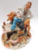 A large Capodimonte erotic doctor and patient scene signed to base with blue crown mark , thumb