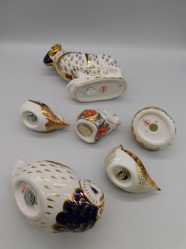 A collection of six Royal Crown Derby paperweights: 4 silver stopper including Ram, 1 no stopper and - Image 4 of 4