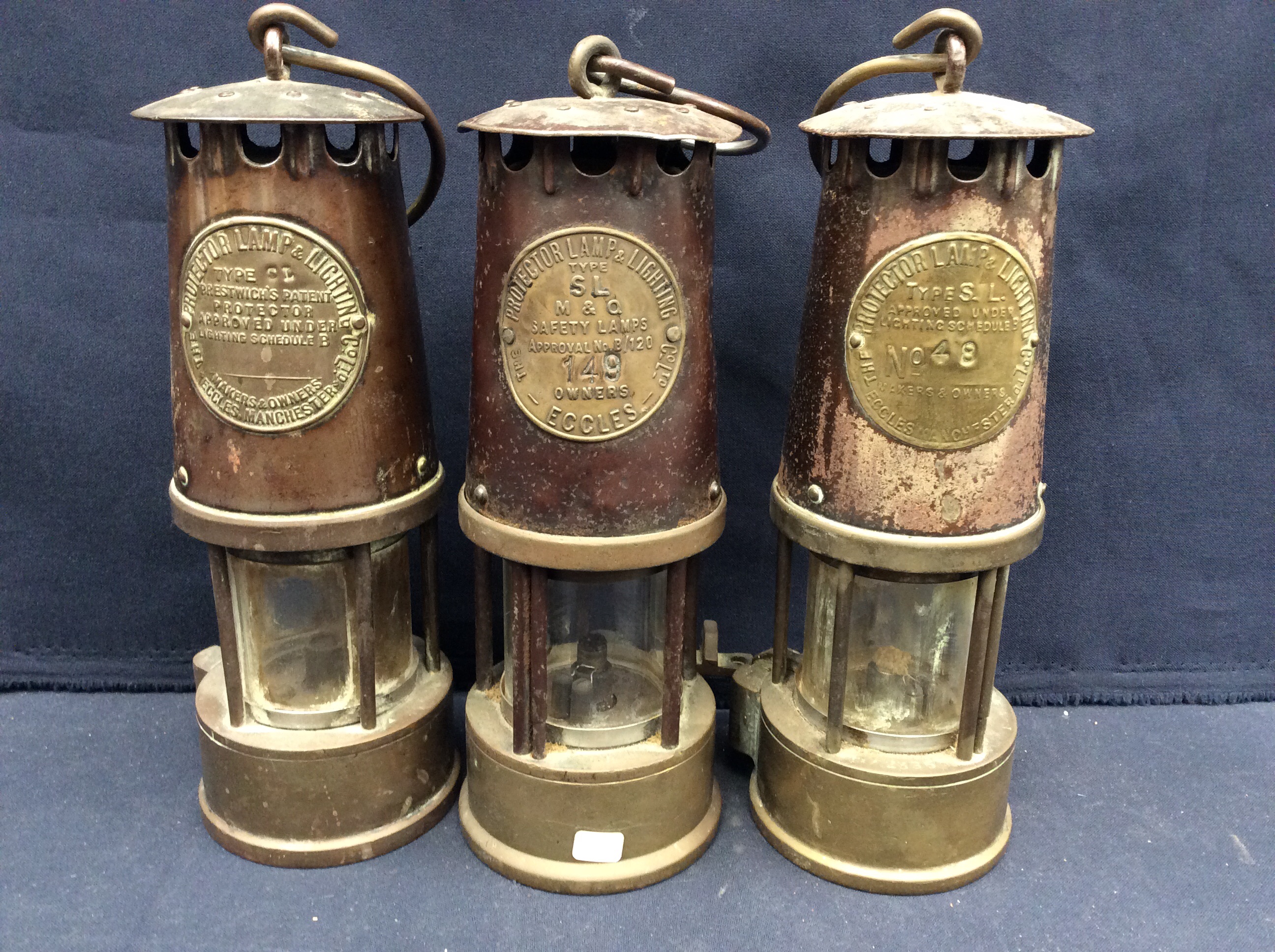 Three Eccles of Manchester miners lamps, type SL.