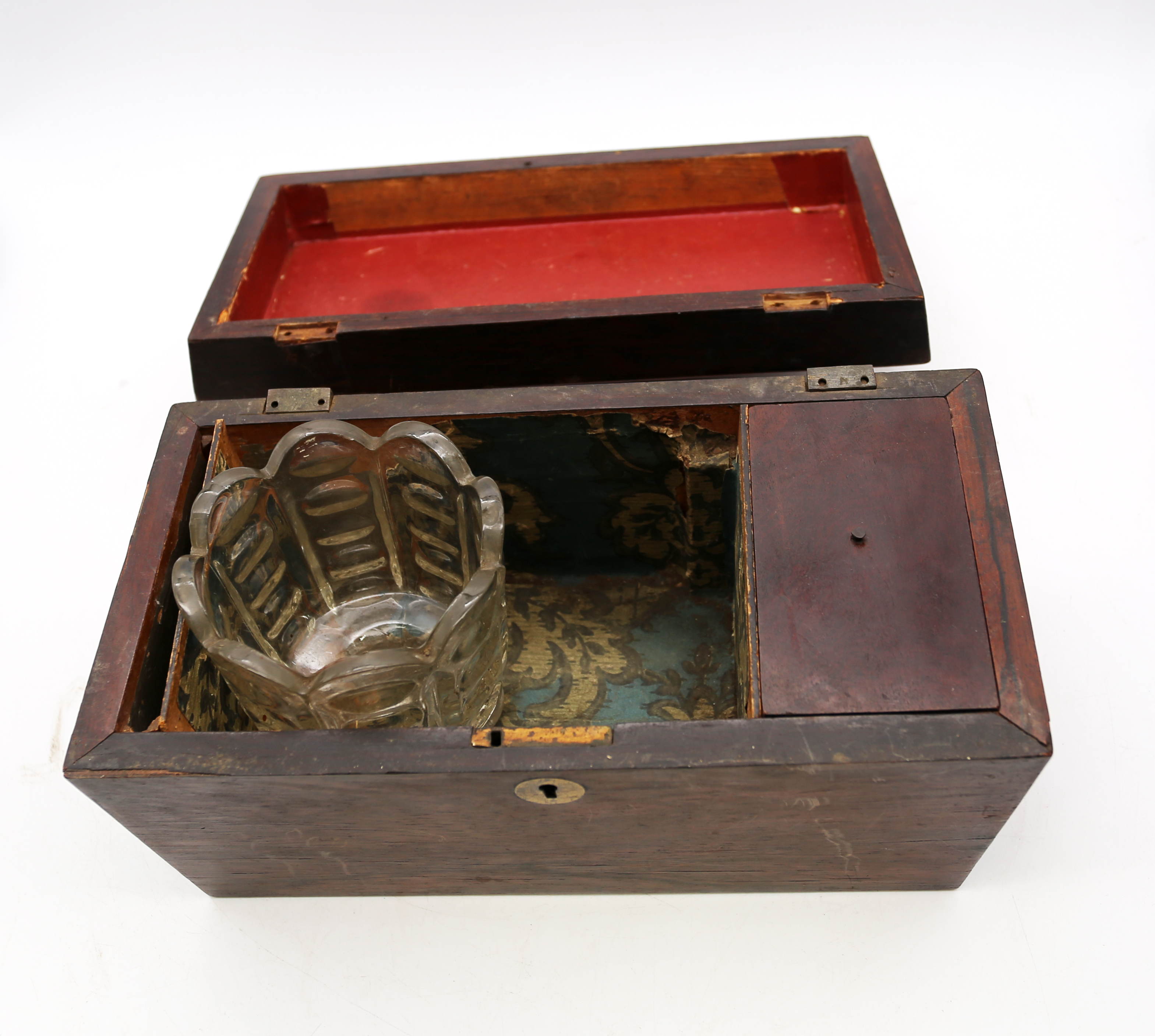 Mid 19th Century mahogany tea caddy with glass, AF. - Image 2 of 3