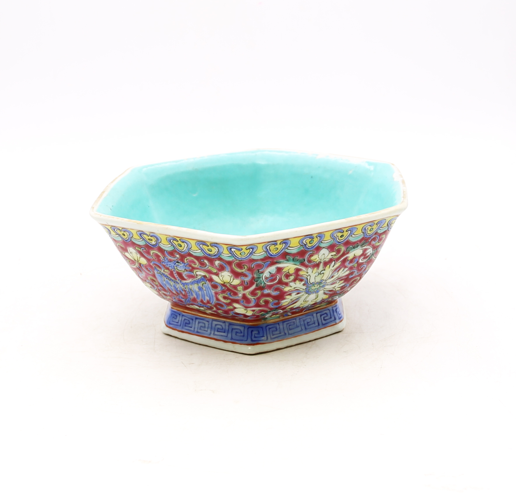 A Chinese polychrome porcelain bowl, late 19th century, comprising a hexagonal form, decorated - Image 2 of 6