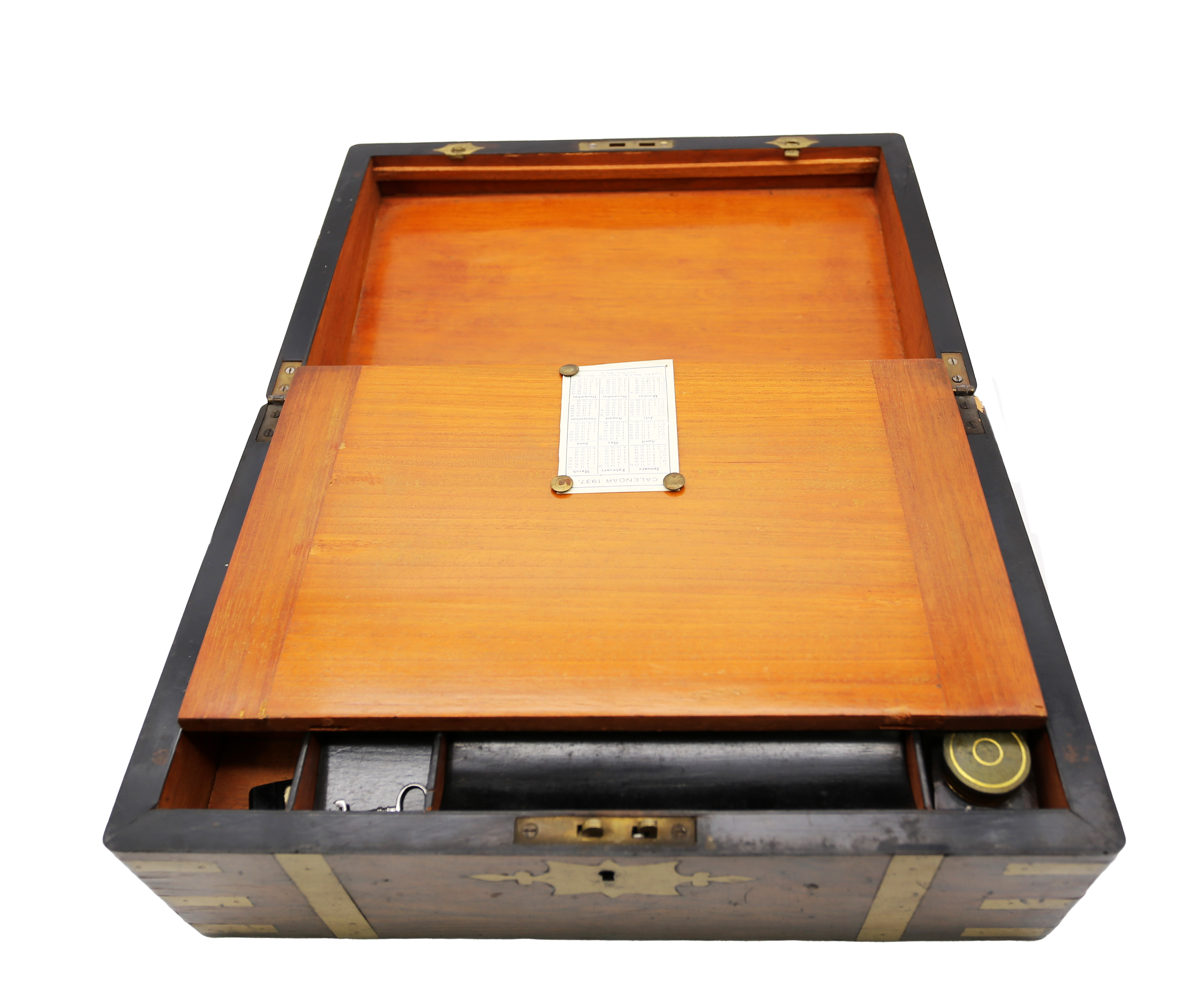 A Victorian mahogany writing box with brass supports along with a 19th Century oak box. - Bild 5 aus 7