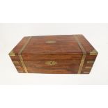 A large Victorian mahogany writing box with brass supports & key