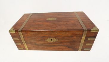 A large Victorian mahogany writing box with brass supports & key