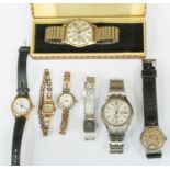 A collection of wristwatches to include a gentleman's steel cased Seiko, a gold plated vintage