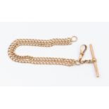 A 9ct rose gold double link chain bracelet, swivel clasp and T bar both marked 9ct, width approx